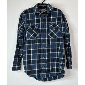 Duluth Trading Co Flannel Shirt Men's Small‎ Blue Plaid 100% Cotton Workwear